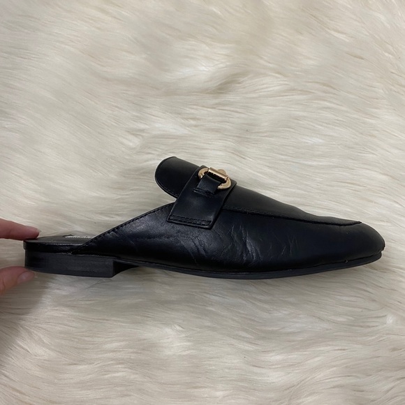 Steve Madden Black Leather Horsebit Loafers Mules - Picture 2 of 9